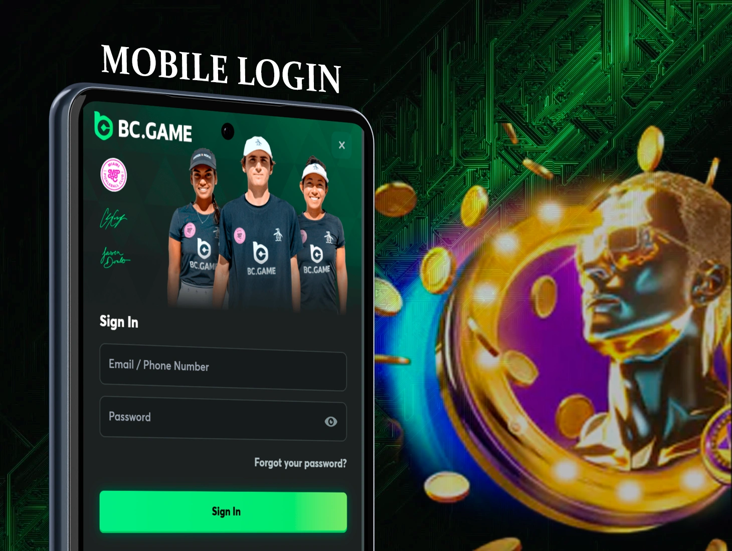 BC Game mobile login is designed so that you can log in to your account by clicking on just two buttons