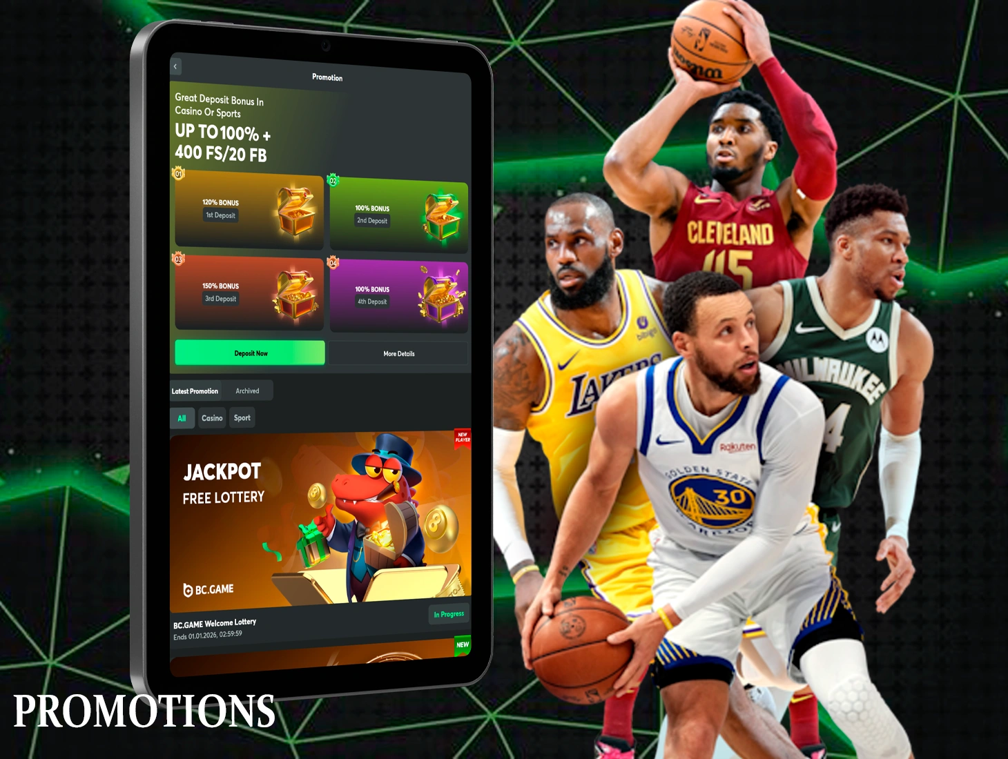 BC Game's best bonuses and promotions are available to players right in the app and without restrictions
