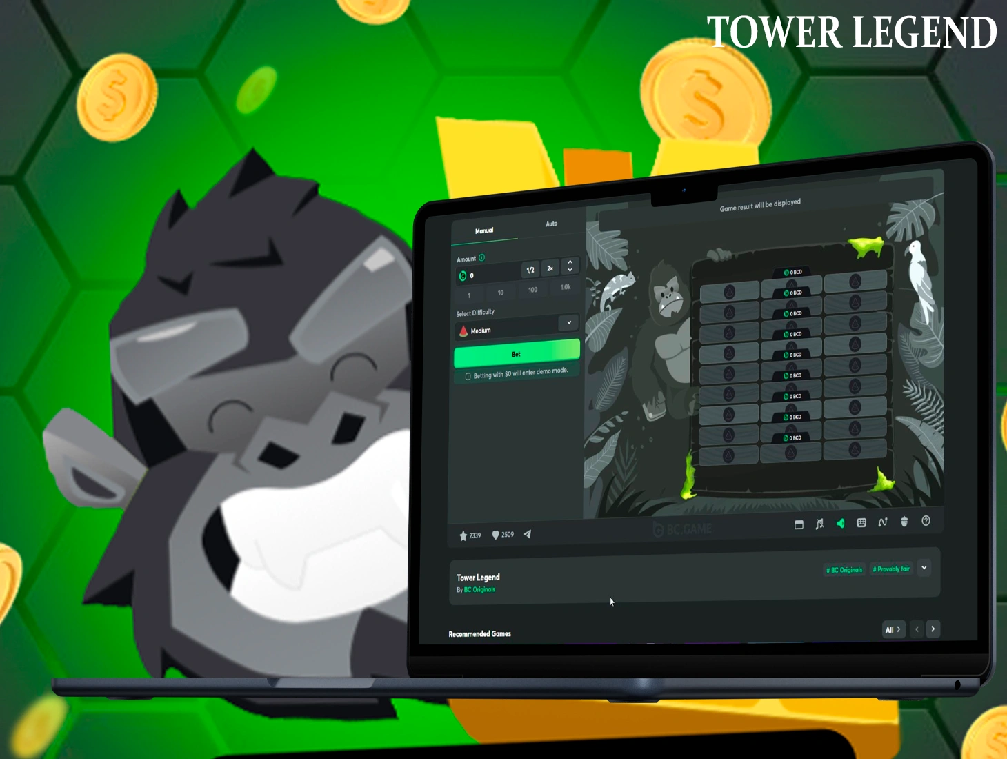Tower Legend is available to all players who choose BC Game Casino for their betting needs